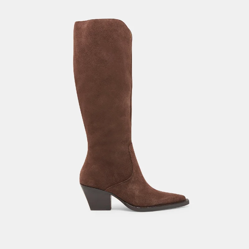 RAJ WIDE CALF BOOTS DK BROWN SUEDE