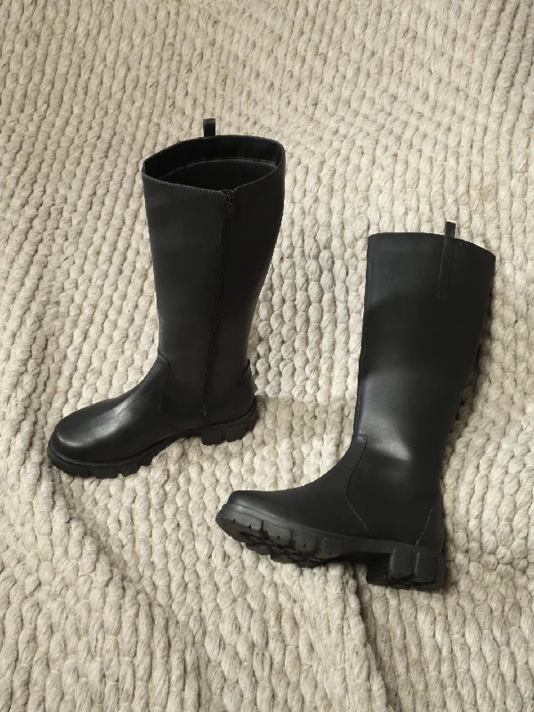 Black PU Kitten Long Boots (TC-ST-1308-BLKPU)