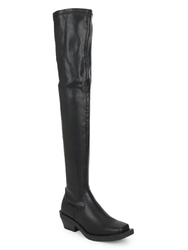 Black PU Thigh High Boots